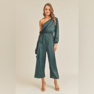 One Shoulder Satin Jumpsuit